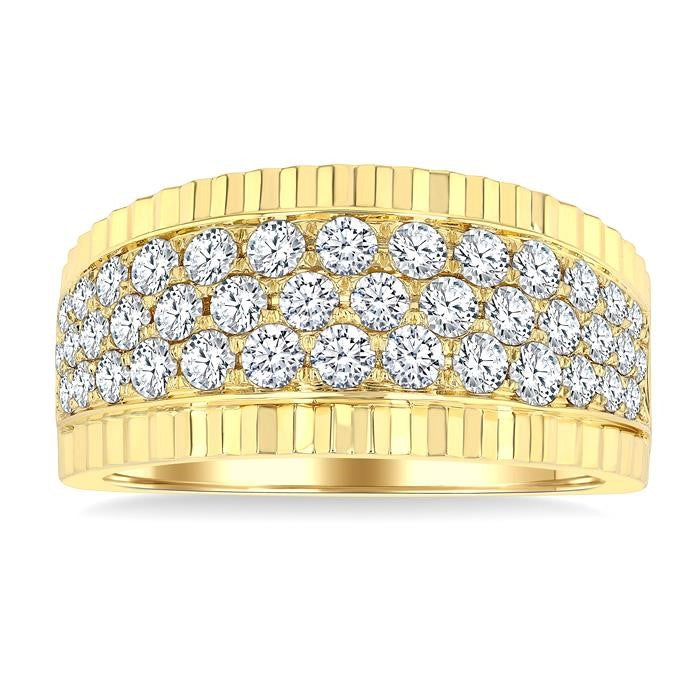 1 1/6 Ctw Triple Row Round Cut Diamond Fashion Wide Band in 14K Yellow Gold