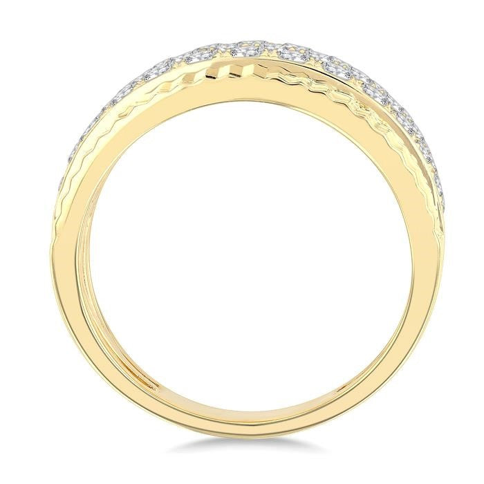 1 1/6 Ctw Triple Row Round Cut Diamond Fashion Wide Band in 14K Yellow Gold