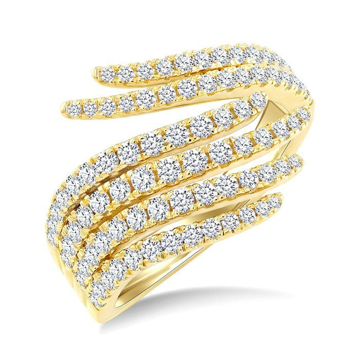 1 Ctw Pave Set Round Cut Diamond Feather Ring in 14K Yellow Gold