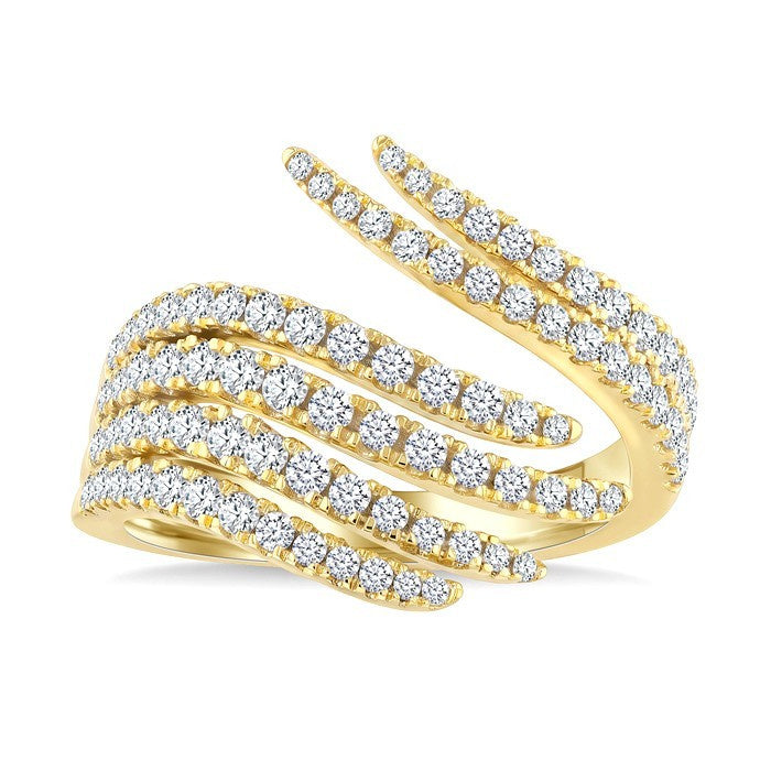 1 Ctw Pave Set Round Cut Diamond Feather Ring in 14K Yellow Gold