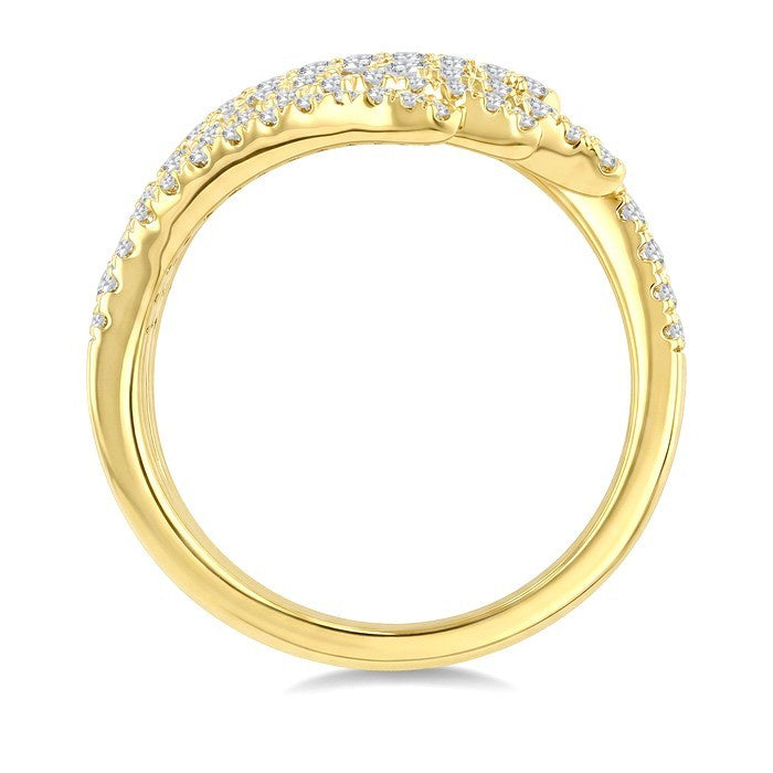 1 Ctw Pave Set Round Cut Diamond Feather Ring in 14K Yellow Gold
