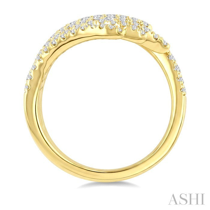 1 Ctw Pave Set Round Cut Diamond Feather Ring in 14K Yellow Gold