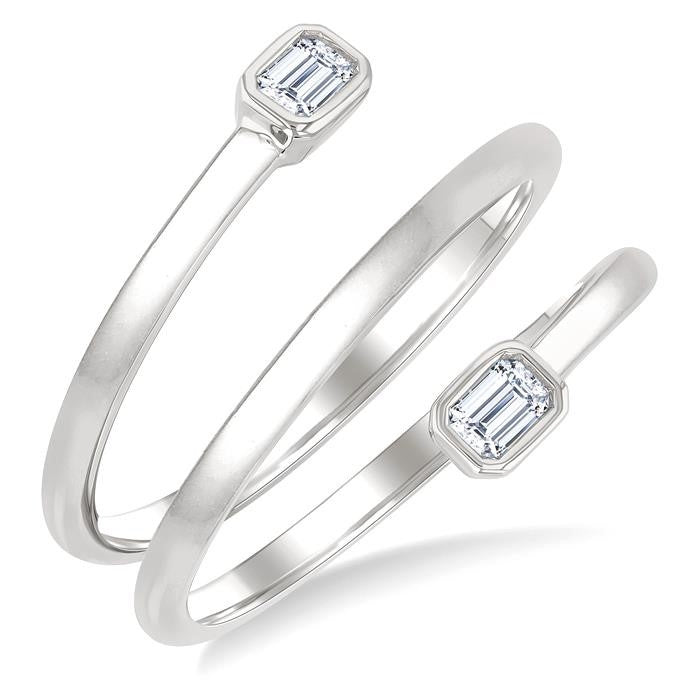 1/5 Ctw Split Double Coil Bezel Set Octagon Cut Diamond Open Fashion Ring in 14K White Gold
