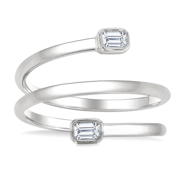 1/5 Ctw Split Double Coil Bezel Set Octagon Cut Diamond Open Fashion Ring in 14K White Gold