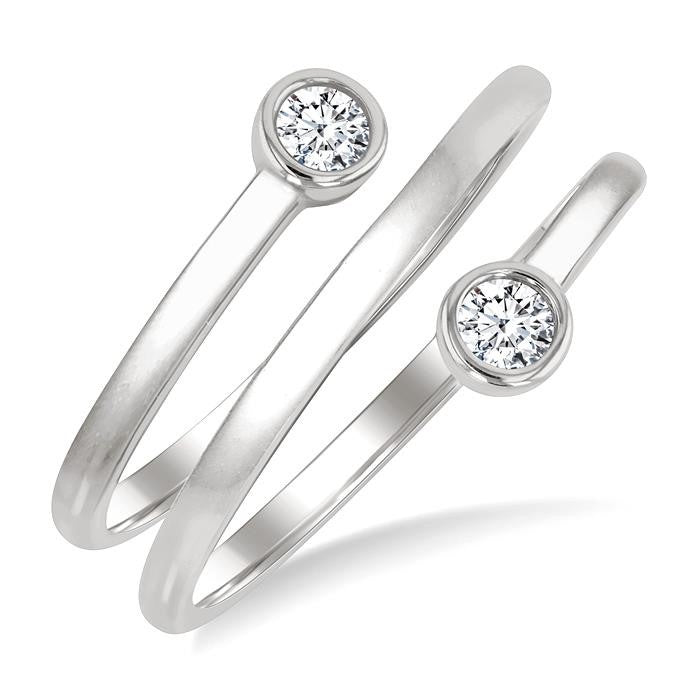 1/5 Ctw Round Shape Diamond Bezel Double Coil Fashion Ring in 14K White Gold