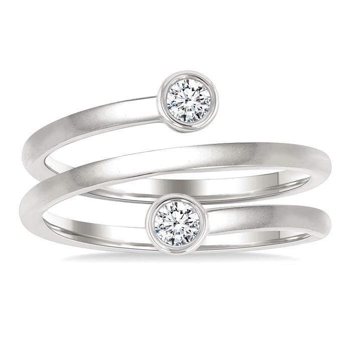 1/5 Ctw Round Shape Diamond Bezel Double Coil Fashion Ring in 14K White Gold