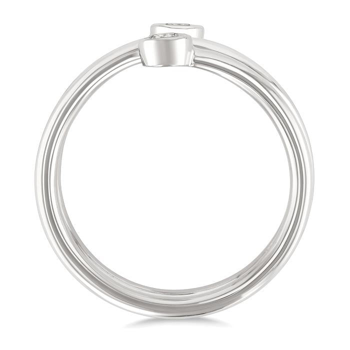1/5 Ctw Round Shape Diamond Bezel Double Coil Fashion Ring in 14K White Gold