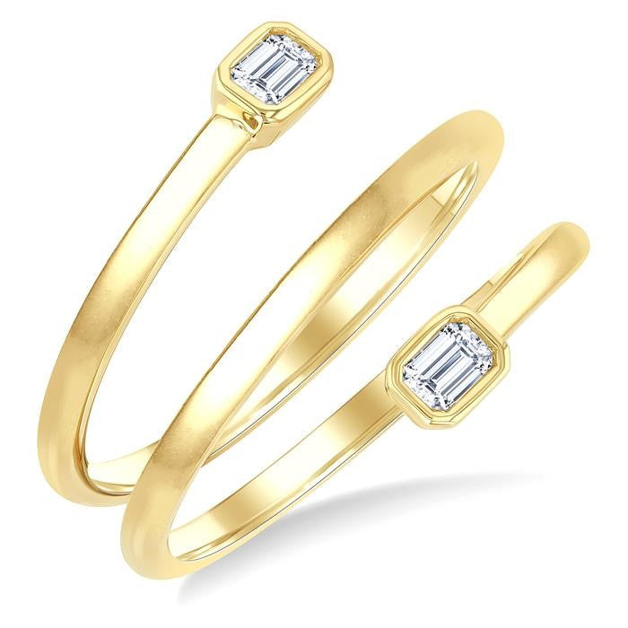 1/5 Ctw Split Double Coil Bezel Set Octagon Cut Diamond Open Fashion Ring in 14K Yellow Gold