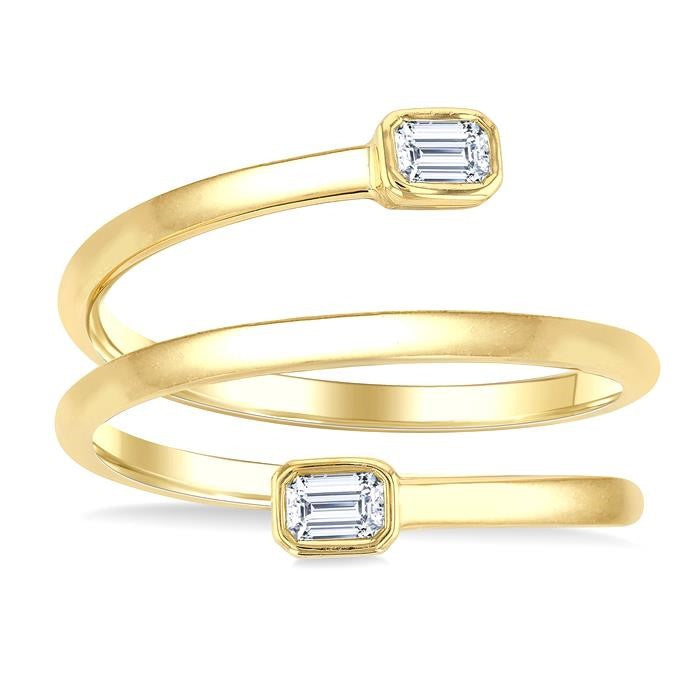 1/5 Ctw Split Double Coil Bezel Set Octagon Cut Diamond Open Fashion Ring in 14K Yellow Gold