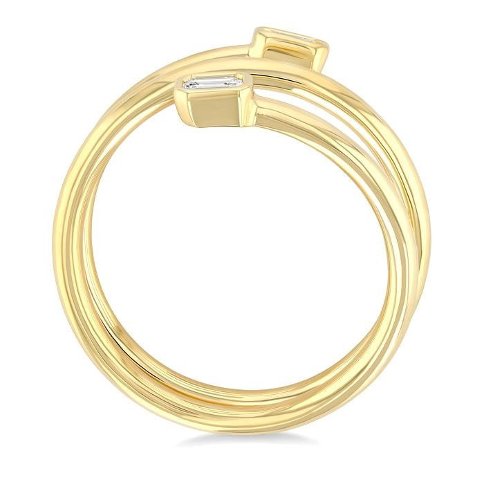 1/5 Ctw Split Double Coil Bezel Set Octagon Cut Diamond Open Fashion Ring in 14K Yellow Gold