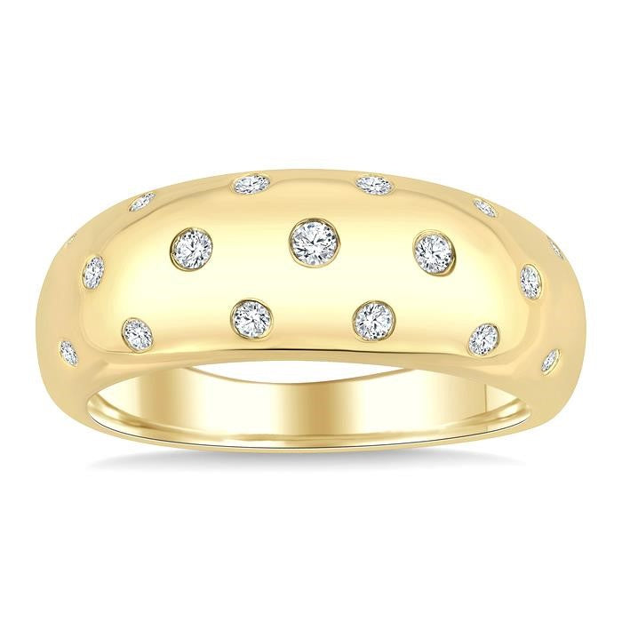 1/5 Ctw Round Cut Diamond Flush Set Mosaic Dome Band in 10K Yellow Gold