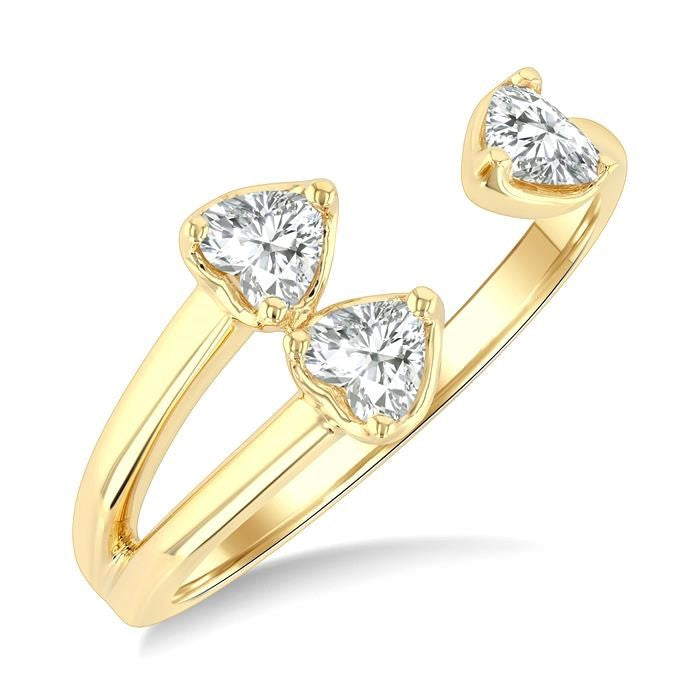 1/2 Ctw Split Triple Heart Diamond Open Fashion Ring in 14K Yellow Gold
