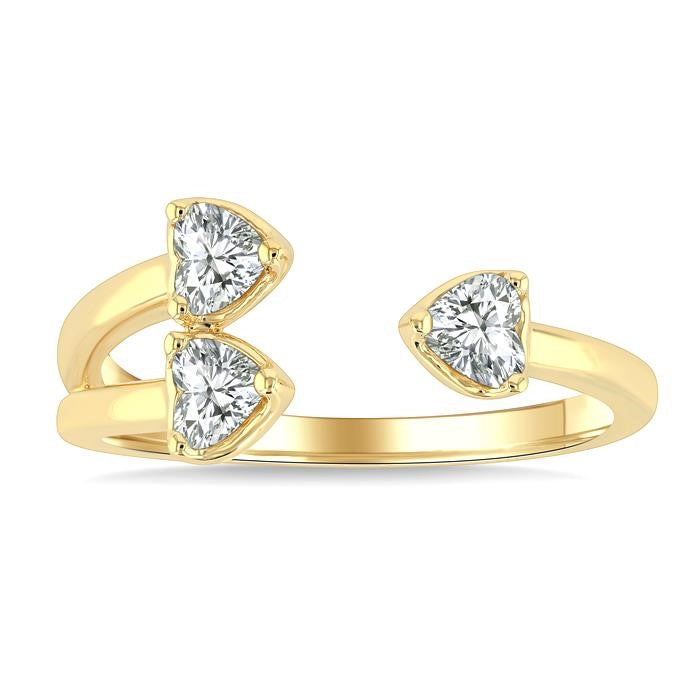 1/2 Ctw Split Triple Heart Diamond Open Fashion Ring in 14K Yellow Gold