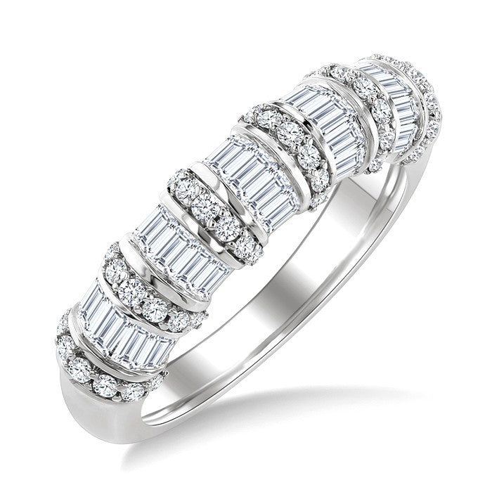 1 Ctw Baguette and Round Cut Diamond Fashion Bamboo Band in 14K White Gold