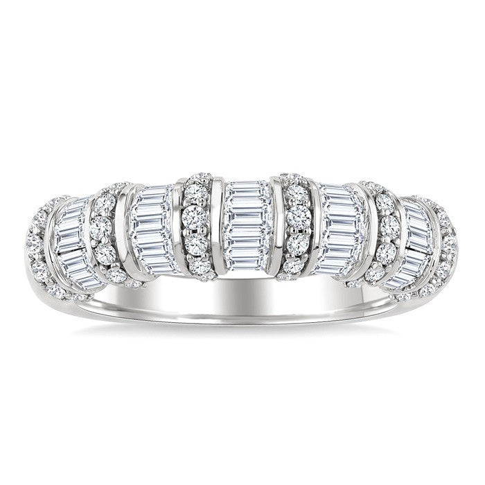 1 Ctw Baguette and Round Cut Diamond Fashion Bamboo Band in 14K White Gold