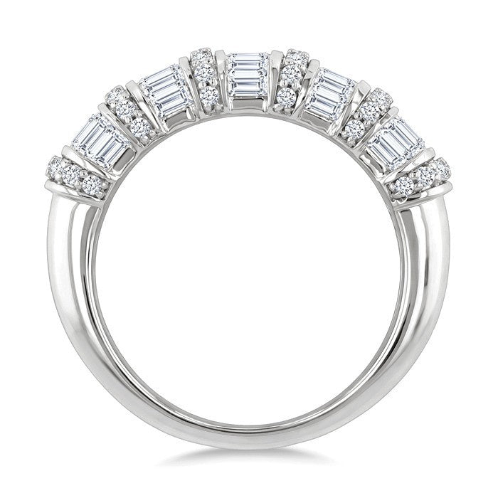 1 Ctw Baguette and Round Cut Diamond Fashion Bamboo Band in 14K White Gold
