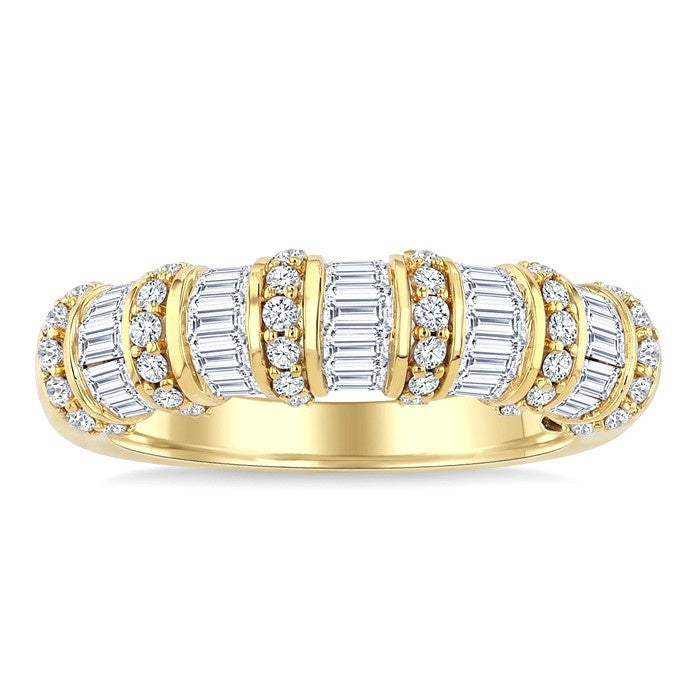 1 Ctw Baguette and Round Cut Diamond Fashion Bamboo Band in 14K Yellow Gold