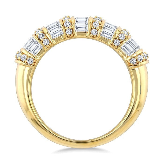 1 Ctw Baguette and Round Cut Diamond Fashion Bamboo Band in 14K Yellow Gold