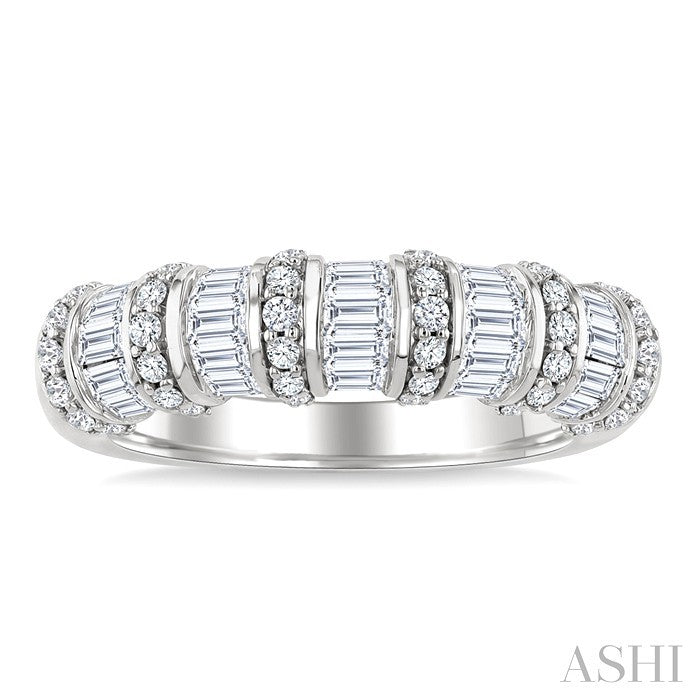 1 Ctw Baguette and Round Cut Diamond Fashion Bamboo Band in 14K White Gold