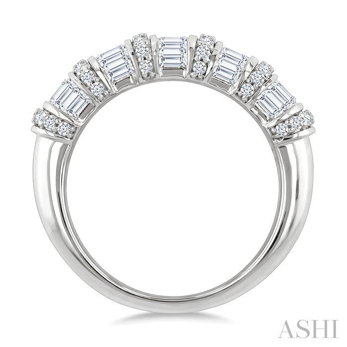 1 Ctw Baguette and Round Cut Diamond Fashion Bamboo Band in 14K White Gold