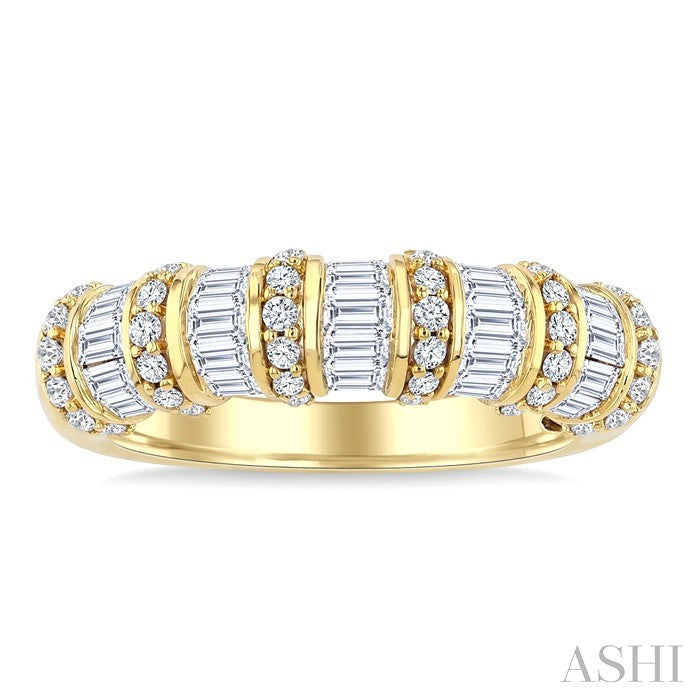 1 Ctw Baguette and Round Cut Diamond Fashion Bamboo Band in 14K Yellow Gold