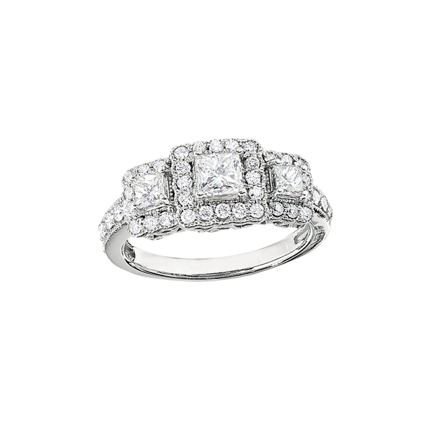 Diamond Princess Cut Three Stone Halo Ring
