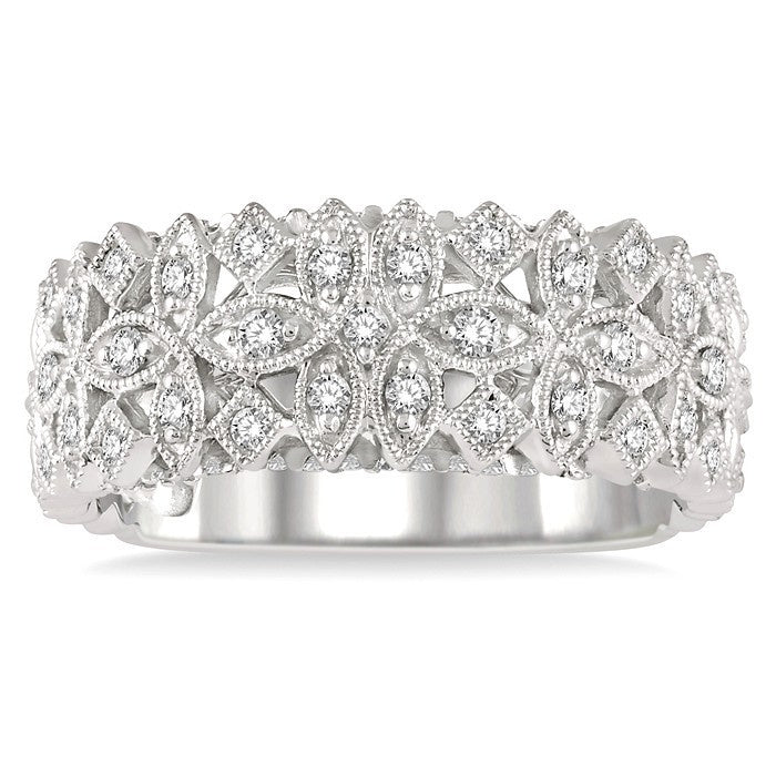 1/3 Ctw Lattice Marquise & Princess Mounts Round Cut Diamond Band in 14K White Gold