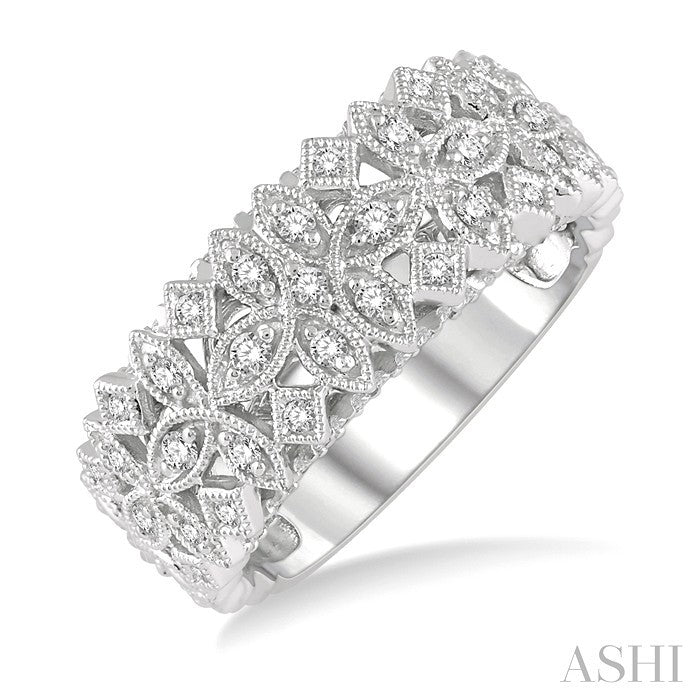 1/3 Ctw Lattice Marquise & Princess Mounts Round Cut Diamond Band in 14K White Gold