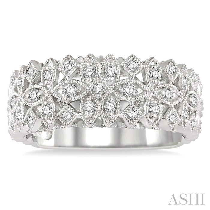 1/3 Ctw Lattice Marquise & Princess Mounts Round Cut Diamond Band in 14K White Gold