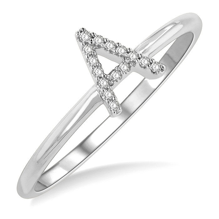 1/20 Ctw Initial 'A' Round Cut Diamond Fashion Ring in 10K White Gold