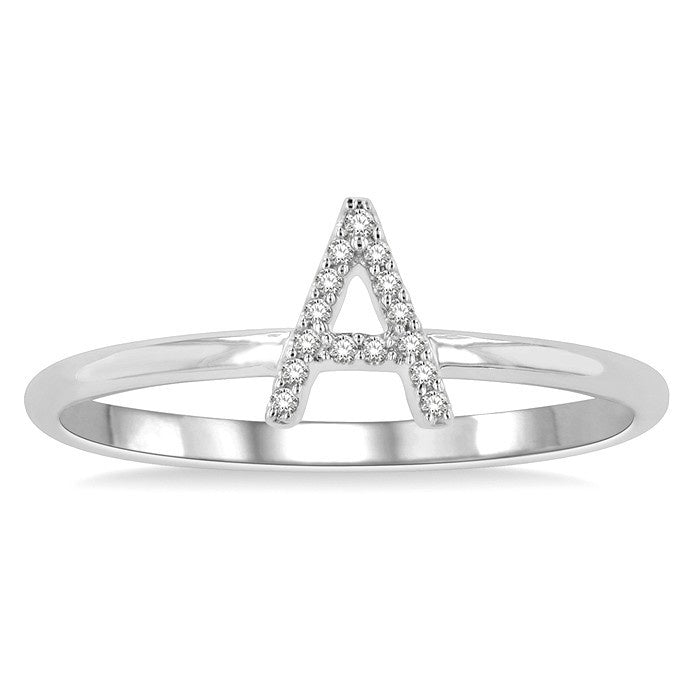 1/20 Ctw Initial 'A' Round Cut Diamond Fashion Ring in 10K White Gold