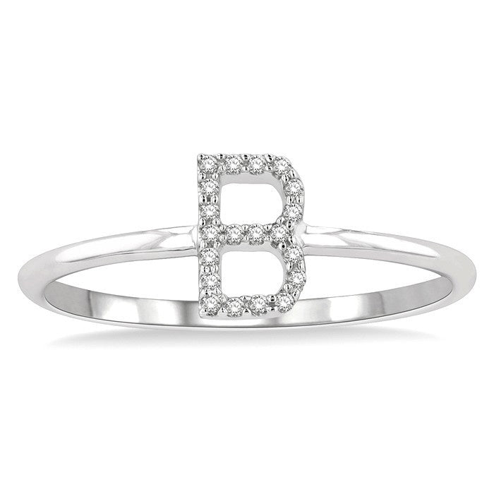 1/20 Ctw Initial 'B' Round Cut Diamond Fashion Ring in 10K White Gold