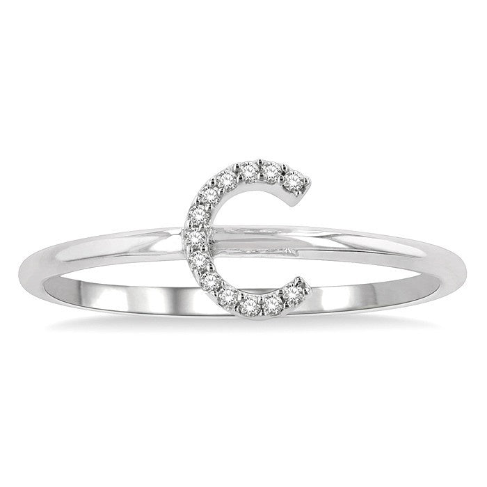 1/20 Ctw Initial 'C' Round Cut Diamond Fashion Ring in 10K White Gold