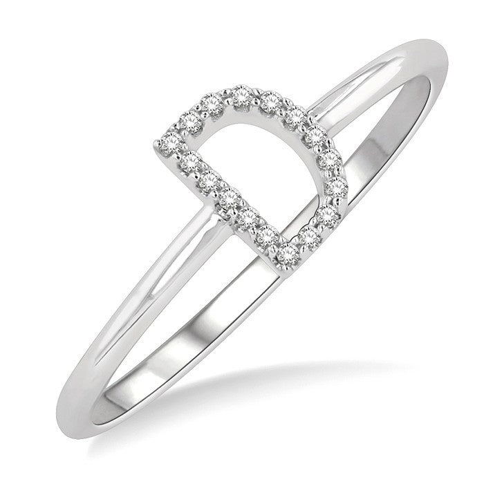 1/20 Ctw Initial 'D' Round Cut Diamond Fashion Ring in 10K White Gold