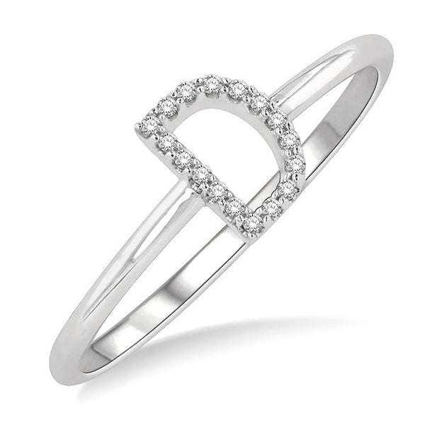 1/20 Ctw Initial 'D' Round Cut Diamond Fashion Ring in 10K White Gold