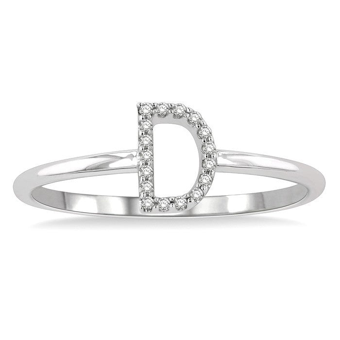 1/20 Ctw Initial 'D' Round Cut Diamond Fashion Ring in 10K White Gold