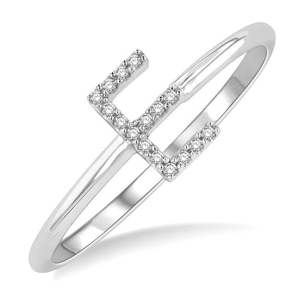 1/20 Ctw Initial 'E' Round Cut Diamond Fashion Ring in 10K White Gold