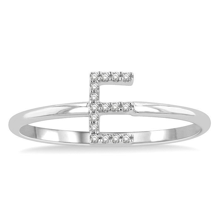 1/20 Ctw Initial 'E' Round Cut Diamond Fashion Ring in 10K White Gold