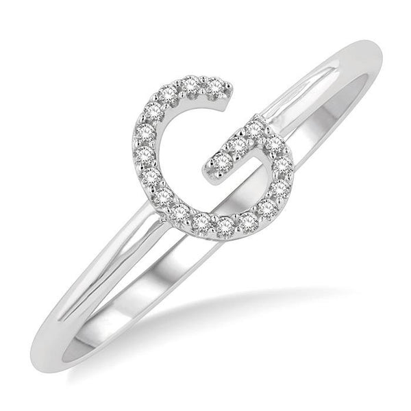 1/20 Ctw Initial 'G' Round Cut Diamond Fashion Ring in 10K White Gold