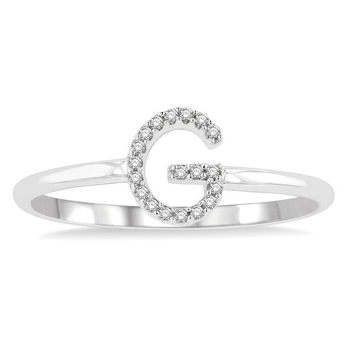1/20 Ctw Initial 'G' Round Cut Diamond Fashion Ring in 10K White Gold