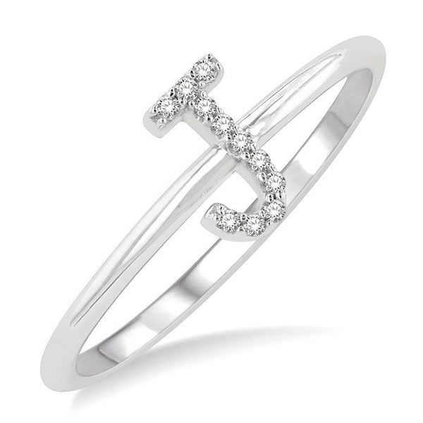 1/20 Ctw Initial 'J' Round Cut Diamond Fashion Ring in 10K White Gold
