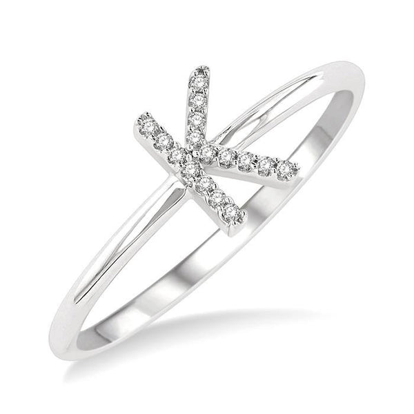 1/20 Ctw Initial 'K' Round Cut Diamond Fashion Ring in 10K White Gold