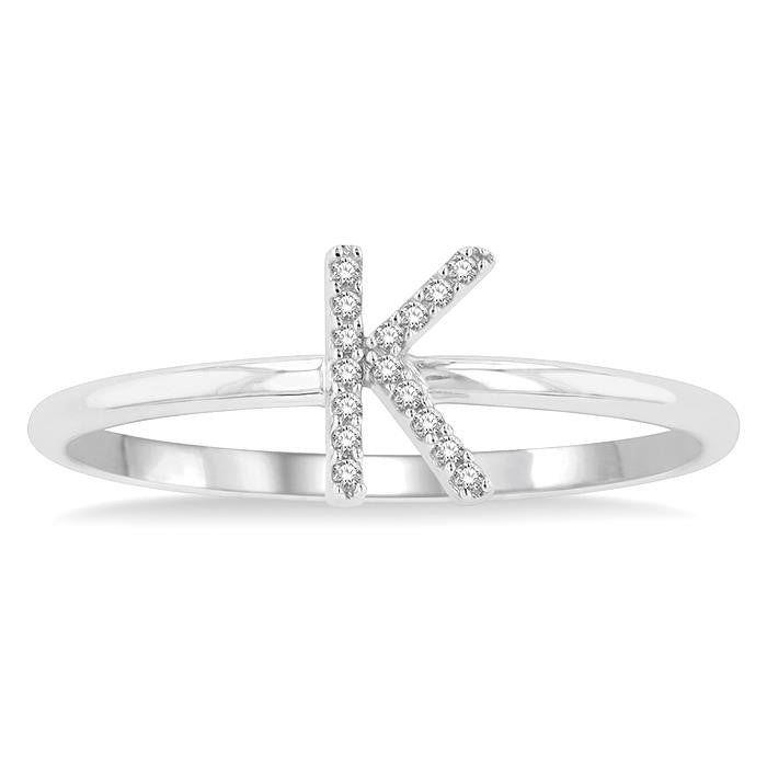 1/20 Ctw Initial 'K' Round Cut Diamond Fashion Ring in 10K White Gold