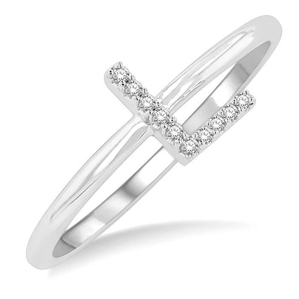 1/20 Ctw Initial 'L' Round Cut Diamond Fashion Ring in 10K White Gold