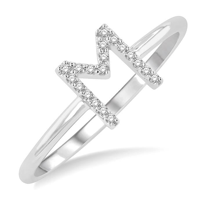 1/20 Ctw Initial 'M' Round Cut Diamond Fashion Ring in 10K White Gold