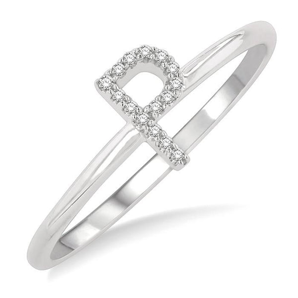 1/20 Ctw Initial 'P' Round Cut Diamond Fashion Ring in 10K White Gold