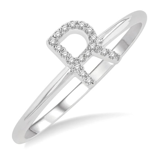 1/20 Ctw Initial 'R' Round Cut Diamond Fashion Ring in 10K White Gold