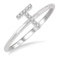 1/20 Ctw Initial 'T' Round Cut Diamond Fashion Ring in 10K White Gold