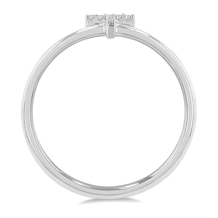 1/20 Ctw Initial 'T' Round Cut Diamond Fashion Ring in 10K White Gold