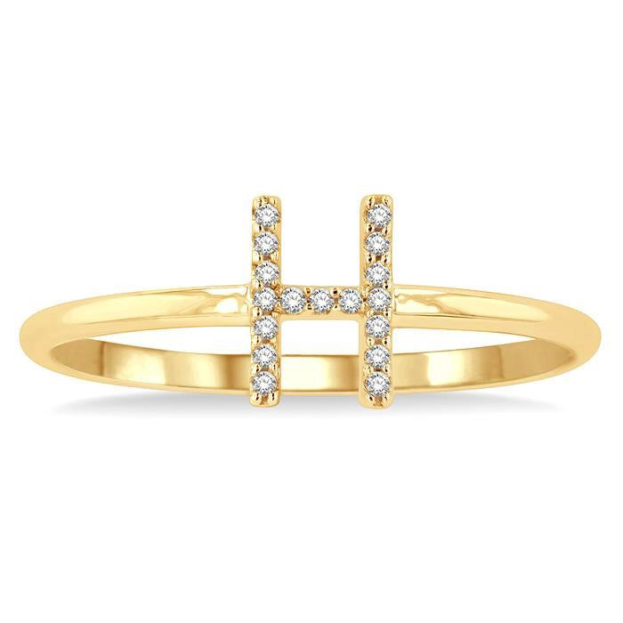 Initial H Yellow Gold Diamond Ring